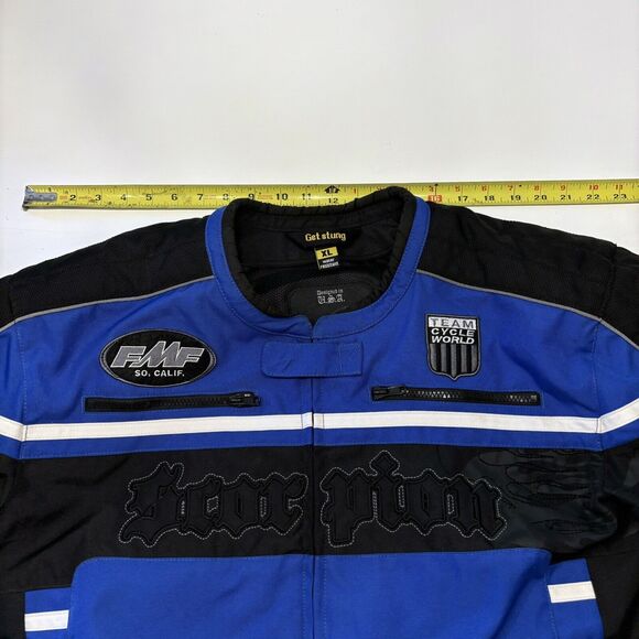 Scorpion Exo Burnout Blue Black FMF Team Cycle Motorcycle Riding Jacket Size XL - Picture 16 of 16